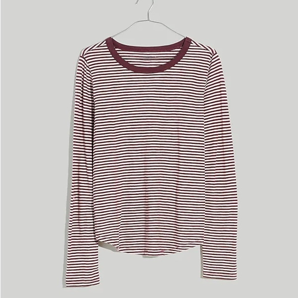 Madewell Whisper Cotton Crewneck Long-Sleeve in Yoshi Stripe small